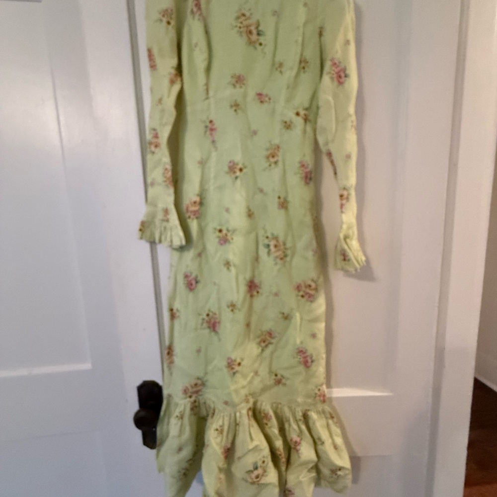 Alemais Light Green Floral Long Sleeve Ruffle Hem Clementine Dress